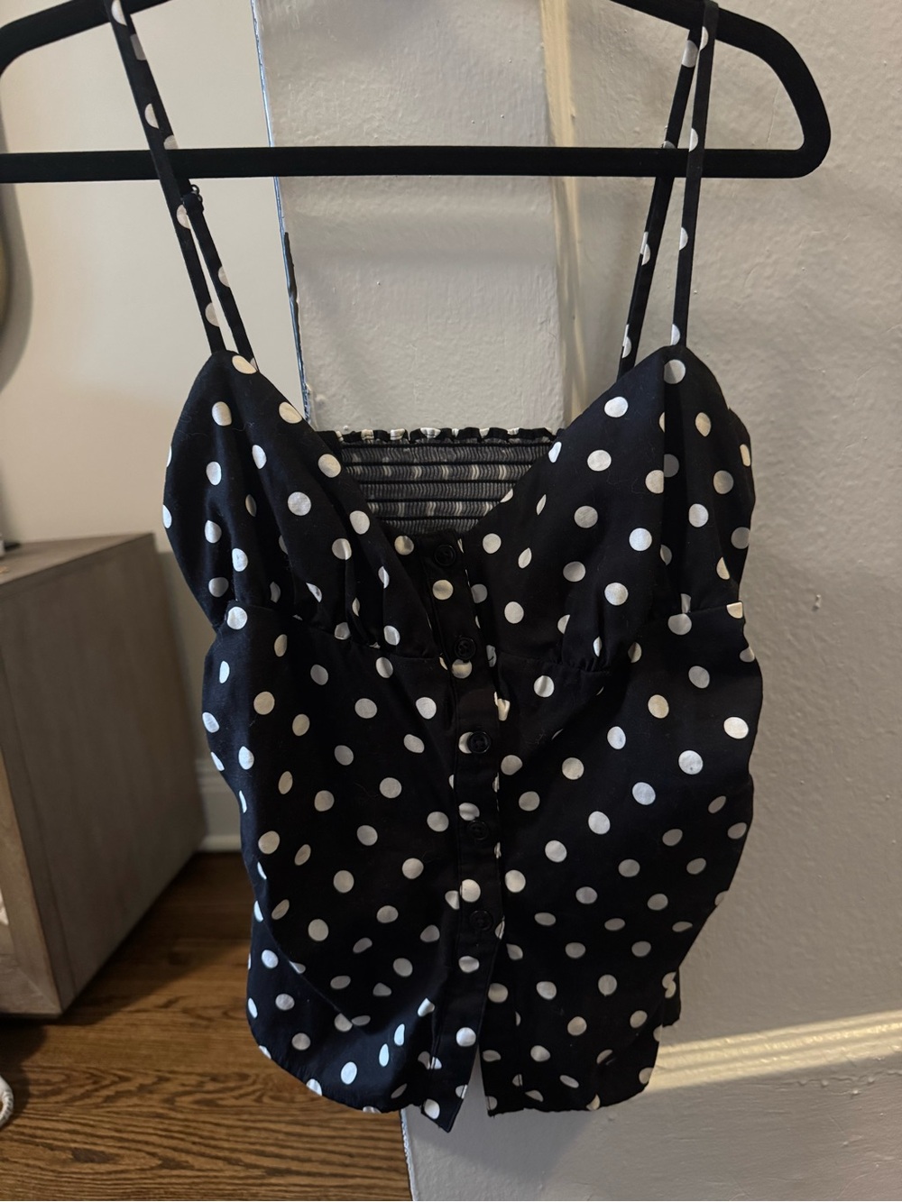 Reformation Black and White Polka Dot Spaghetti Strap Camisole
